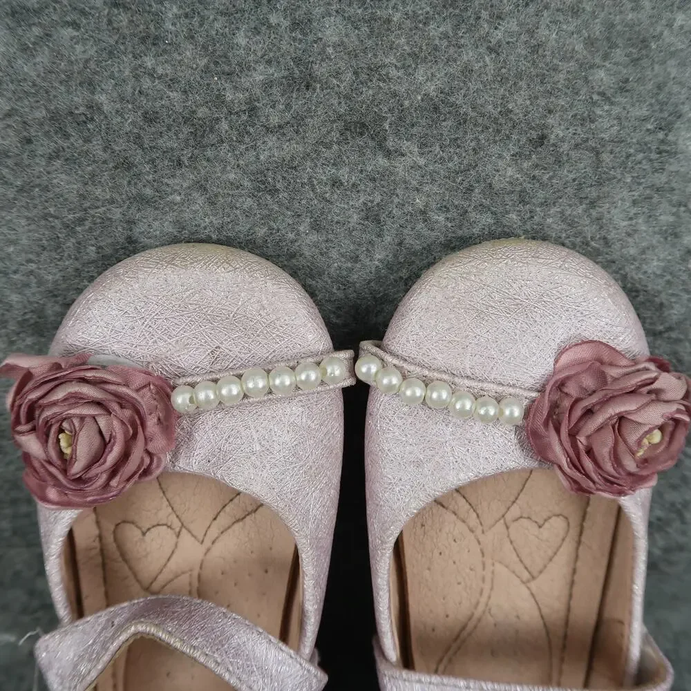 Girls Shoes Kids Toddler 8 Mary Jane Flats Pink Hook and Loop Pearl Rose Sparkle